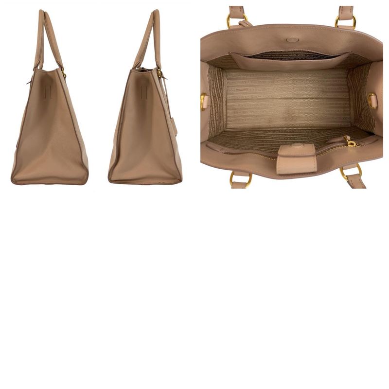 Prada Saffiano Pink Beige Gold Hardware Leather Tote Handbag Women 506018
