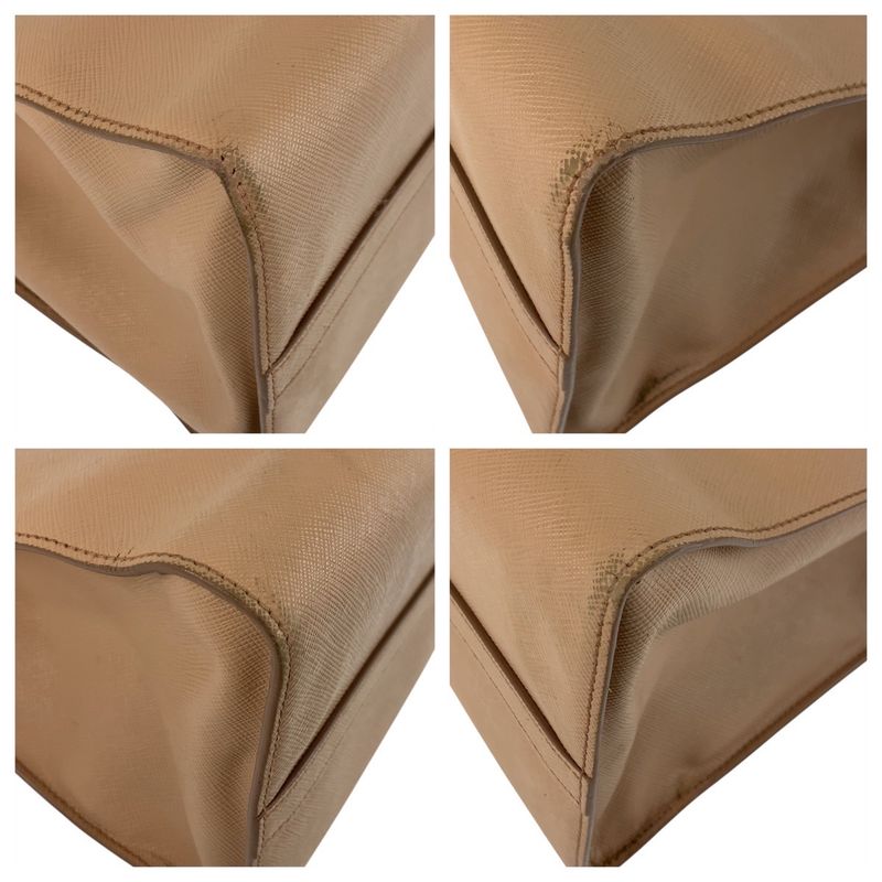 Prada Saffiano Pink Beige Gold Hardware Leather Tote Handbag Women 506018