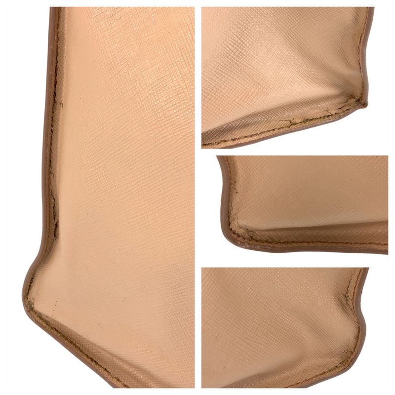 Prada Saffiano Pink Beige Gold Hardware Leather Tote Handbag Women 506018