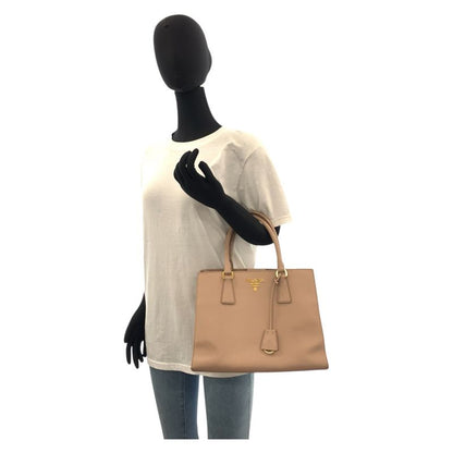 Prada Saffiano Pink Beige Gold Hardware Leather Tote Handbag Women 506018