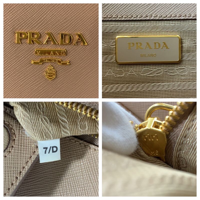 Prada Saffiano Pink Beige Gold Hardware Leather Tote Handbag Women 506018