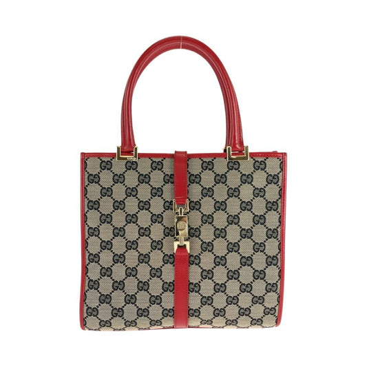 Gucci Jackie Gray Red Gold Hardware GG Canvas 002 1065 Handbag Tote Bag Women