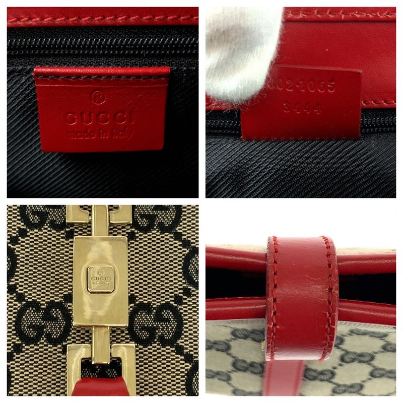 Gucci Jackie Gray Red Gold Hardware GG Canvas 002 1065 Handbag Tote Bag Women