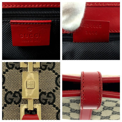 Gucci Jackie Gray Red Gold Hardware GG Canvas 002 1065 Handbag Tote Bag Women