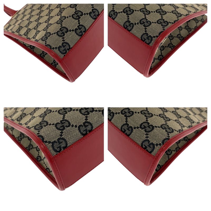 Gucci Jackie Gray Red Gold Hardware GG Canvas 002 1065 Handbag Tote Bag Women