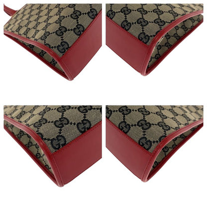 Gucci Jackie Gray Red Gold Hardware GG Canvas 002 1065 Handbag Tote Bag Women