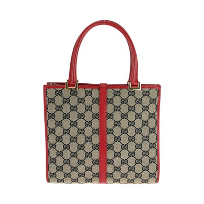 Gucci Jackie Gray Red Gold Hardware GG Canvas 002 1065 Handbag Tote Bag Women