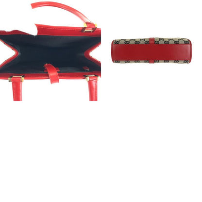 Gucci Jackie Gray Red Gold Hardware GG Canvas 002 1065 Handbag Tote Bag Women