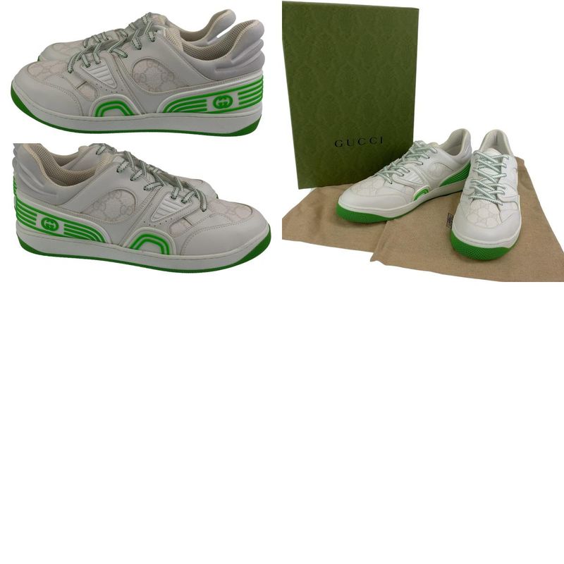 Gucci Basket GG Pattern Size 11 White Green Leather 700290 Sneakers Basket