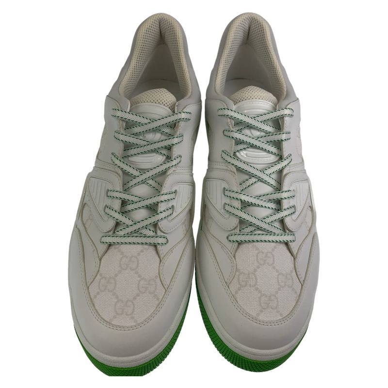 Gucci Basket GG Pattern Size 11 White Green Leather 700290 Sneakers Basket