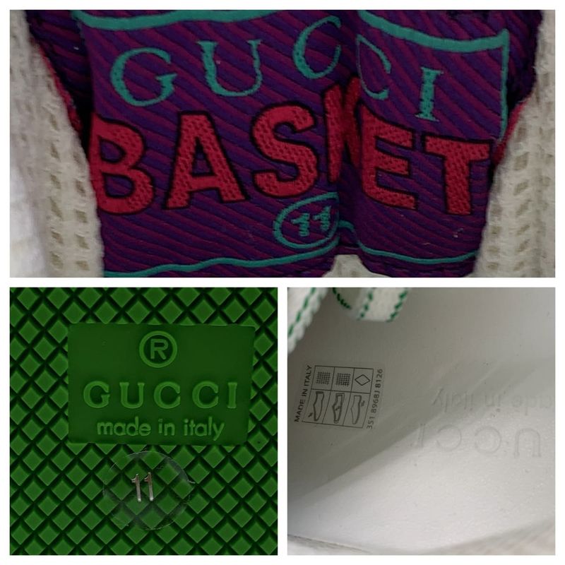 Gucci Basket GG Pattern Size 11 White Green Leather 700290 Sneakers Basket