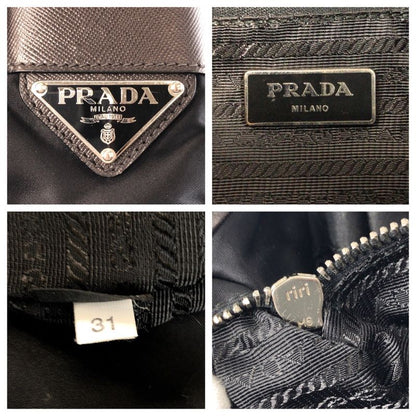 Prada Tessuto Triangle Logo Plate Black Silver Hardware Shoulder Bag Messenger