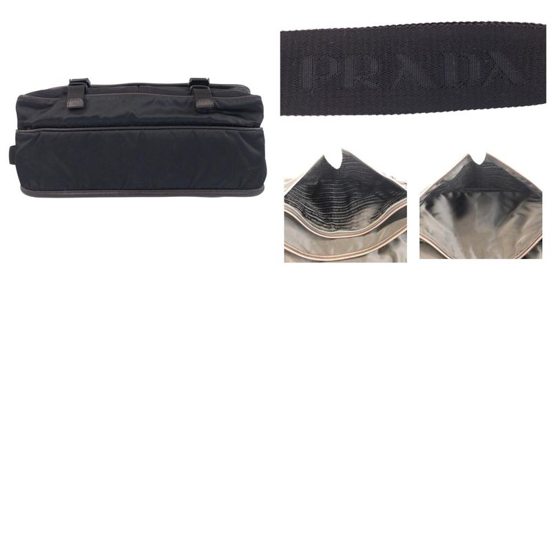 Prada Tessuto Triangle Logo Plate Black Silver Hardware Shoulder Bag Messenger