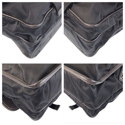 Prada Tessuto Triangle Logo Plate Black Silver Hardware Shoulder Bag Messenger