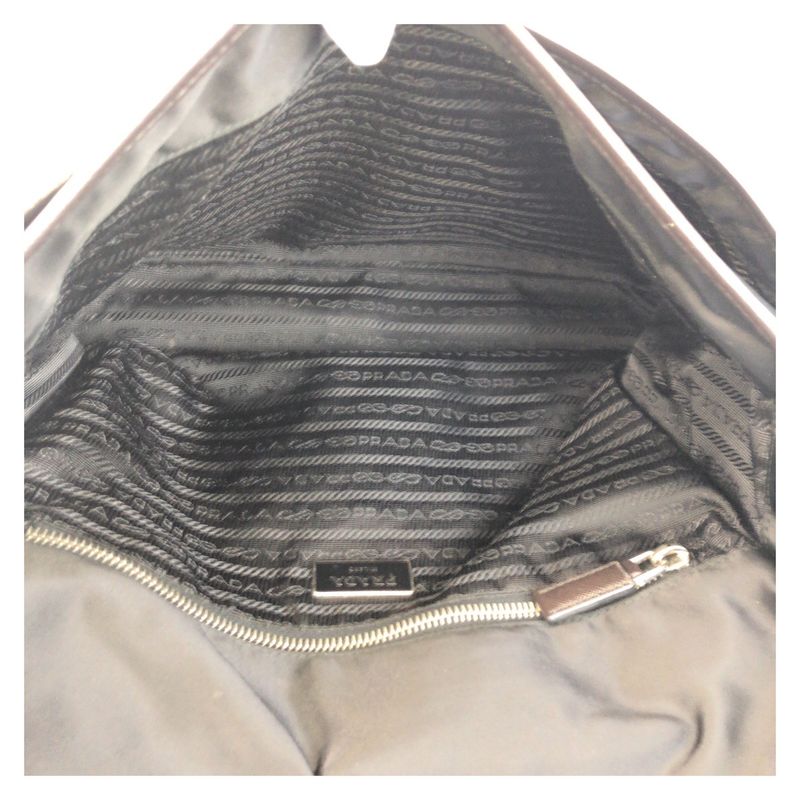 Prada Tessuto Triangle Logo Plate Black Silver Hardware Shoulder Bag Messenger