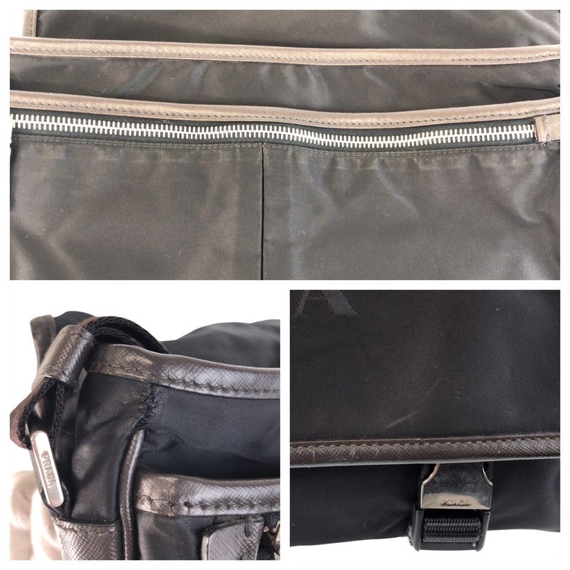 Prada Tessuto Triangle Logo Plate Black Silver Hardware Shoulder Bag Messenger