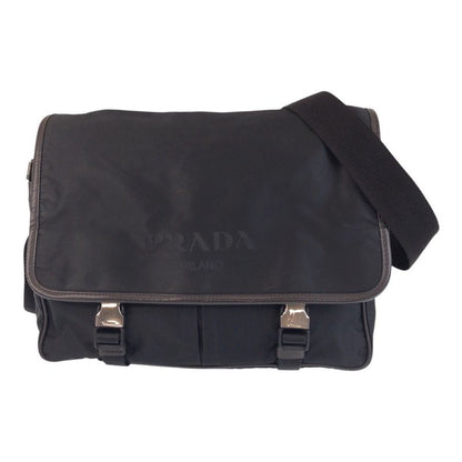 Prada Tessuto Triangle Logo Plate Black Silver Hardware Shoulder Bag Messenger