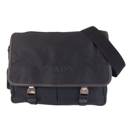 Prada Tessuto Triangle Logo Plate Black Silver Hardware Shoulder Bag Messenger