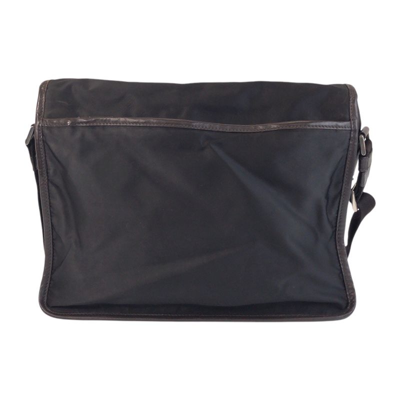 Prada Tessuto Triangle Logo Plate Black Silver Hardware Shoulder Bag Messenger