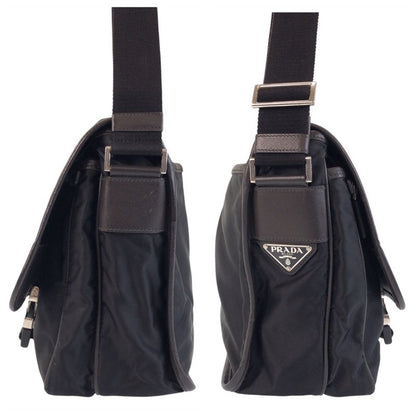 Prada Tessuto Triangle Logo Plate Black Silver Hardware Shoulder Bag Messenger