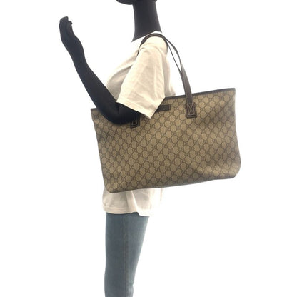 Gucci Beige Brown GG Supreme Canvas/leather 211137 Tote Bag Shoulder Bag Women