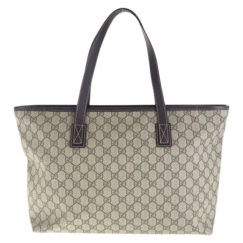 Gucci Beige Brown GG Supreme Canvas/leather 211137 Tote Bag Shoulder Bag Women