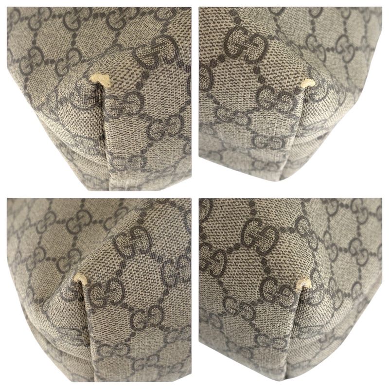 Gucci Beige Brown GG Supreme Canvas/leather 211137 Tote Bag Shoulder Bag Women