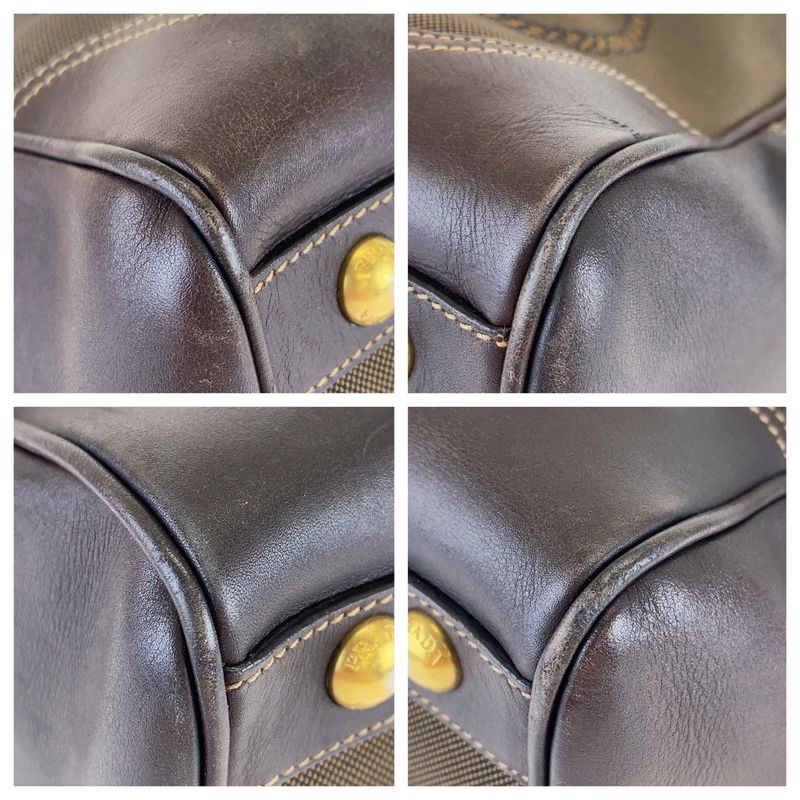 Prada Logo Jacquard Brown Canvas/leather Shoulder Bag Handbag Tote Bag Women