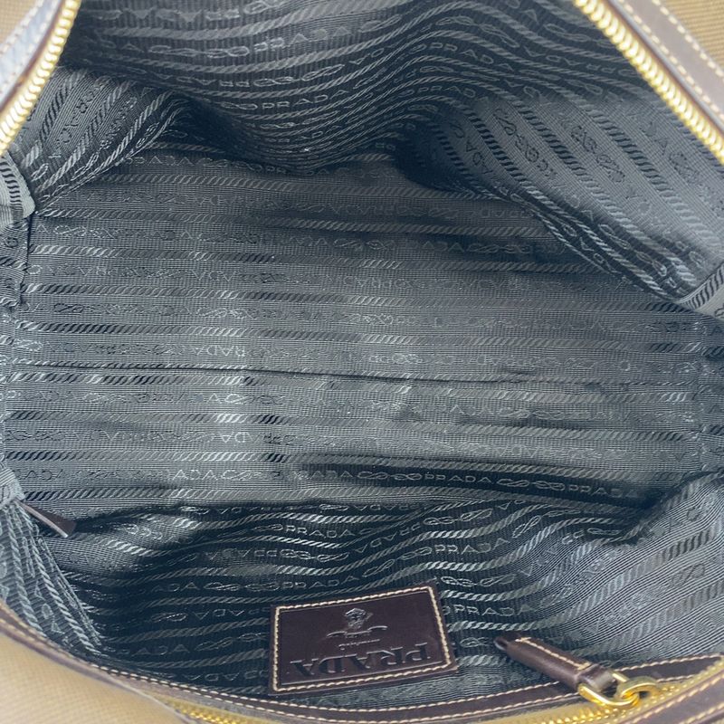 Prada Logo Jacquard Brown Canvas/leather Shoulder Bag Handbag Tote Bag Women