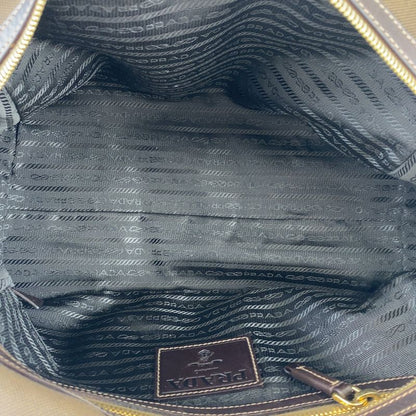 Prada Logo Jacquard Brown Canvas/leather Shoulder Bag Handbag Tote Bag Women