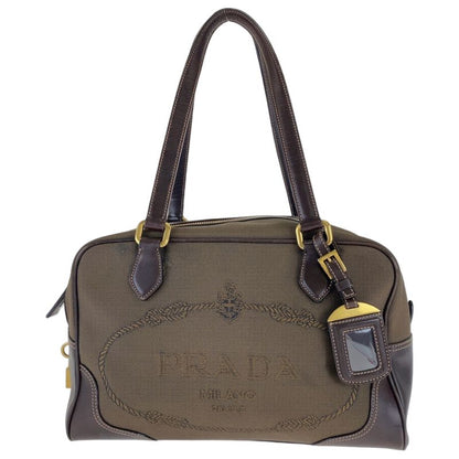 Prada Logo Jacquard Brown Canvas/leather Shoulder Bag Handbag Tote Bag Women