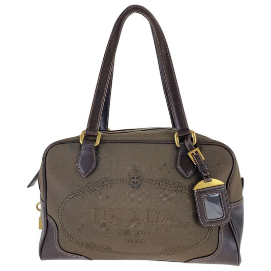 Prada Logo Jacquard Brown Canvas/leather Shoulder Bag Handbag Tote Bag Women