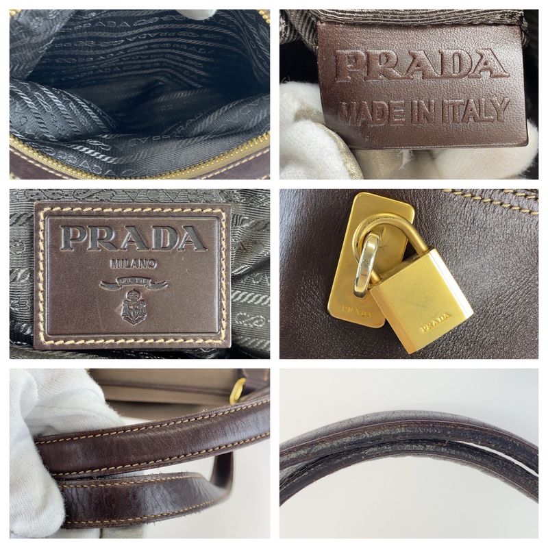 Prada Logo Jacquard Brown Canvas/leather Shoulder Bag Handbag Tote Bag Women