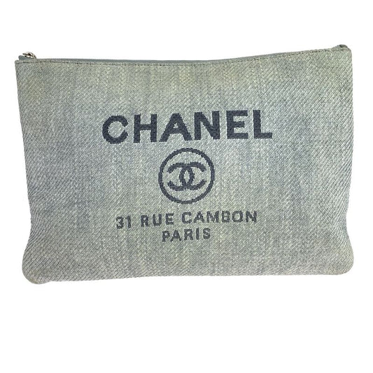 Chanel Cruise Line Deauville Coco Mark Gray Silver Hardware Clutch Bag Second