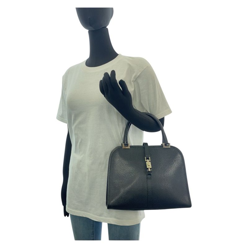 Gucci Jackie Black Silver Hardware Leather 002 1071 Tote Handbag Women 506087