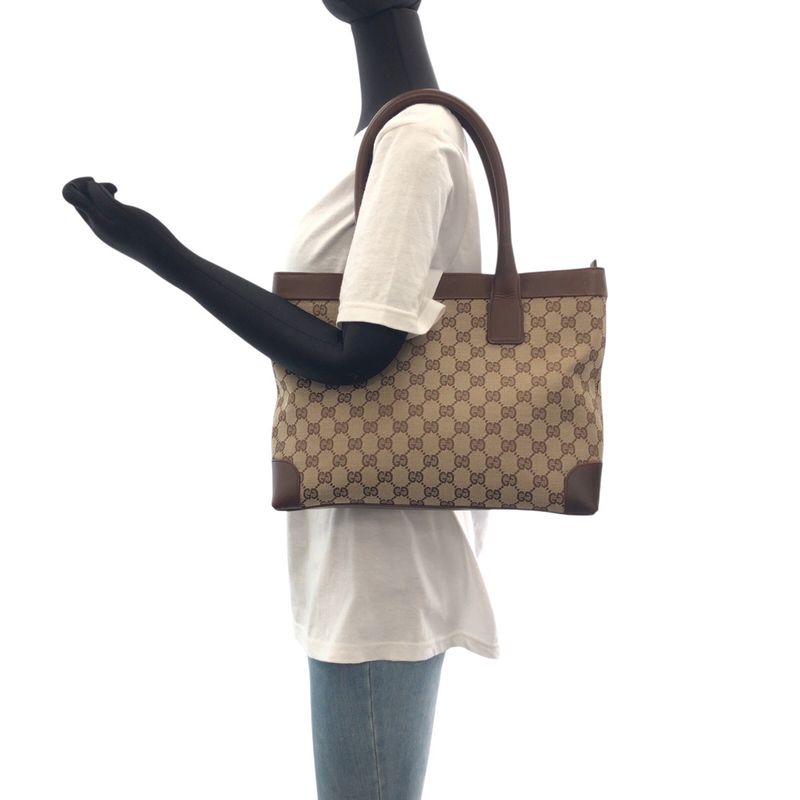 Gucci Brown Beige GG Canvas/leather 33890 Tote Bag Shoulder Bag Women 506088