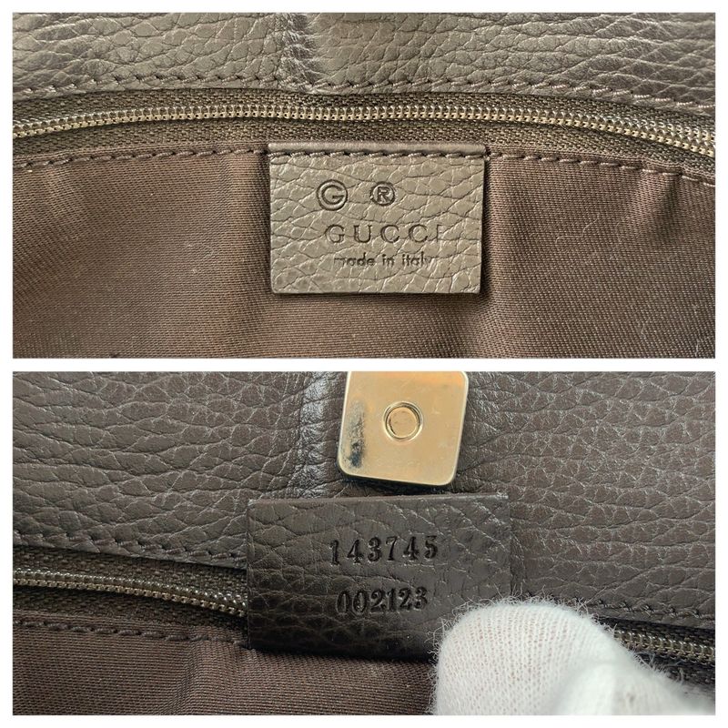 Gucci Dark Brown Silver Hardware GG Canvas/leather 143745 Shoulder Bag Women