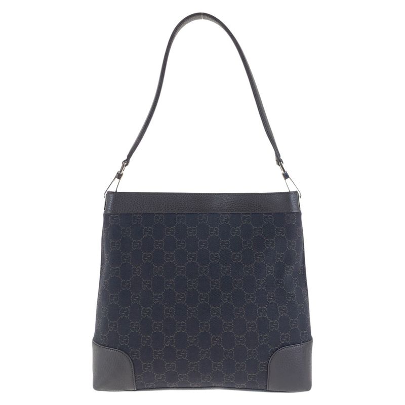 Gucci Dark Brown Silver Hardware GG Canvas/leather 143745 Shoulder Bag Women