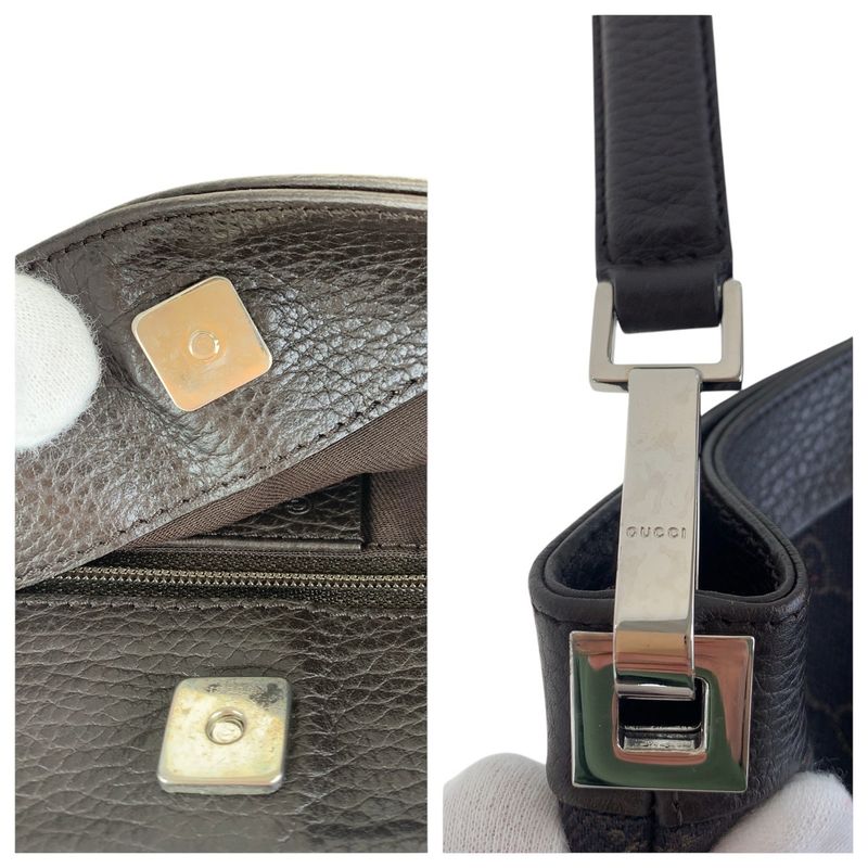 Gucci Dark Brown Silver Hardware GG Canvas/leather 143745 Shoulder Bag Women