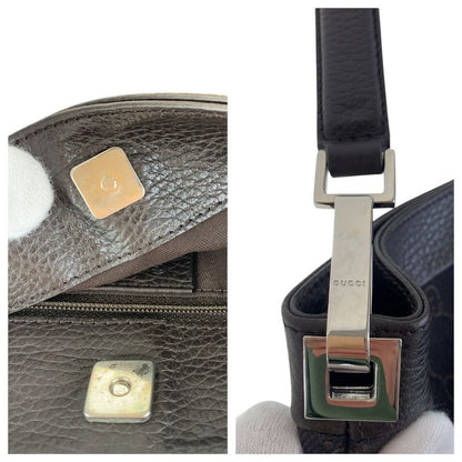 Gucci Dark Brown Silver Hardware GG Canvas/leather 143745 Shoulder Bag Women