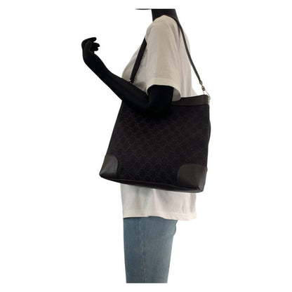 Gucci Dark Brown Silver Hardware GG Canvas/leather 143745 Shoulder Bag Women