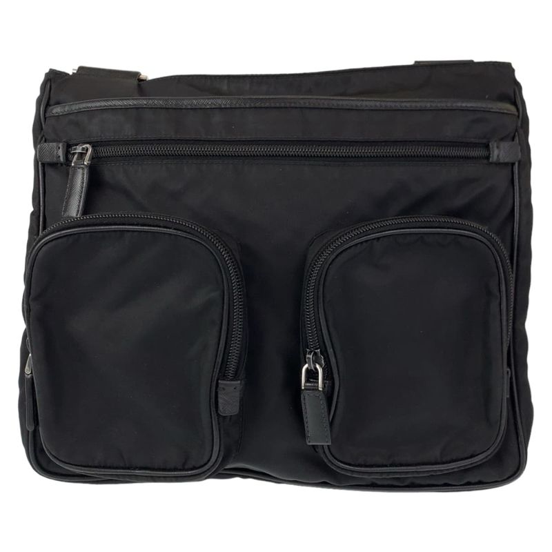 Prada Tessuto Triangle Logo Unisex Black Silver Hardware Nylon Shoulder Bag