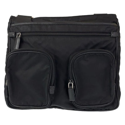Prada Tessuto Triangle Logo Unisex Black Silver Hardware Nylon Shoulder Bag