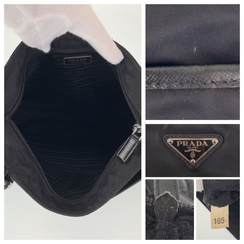 Prada Tessuto Triangle Logo Unisex Black Silver Hardware Nylon Shoulder Bag
