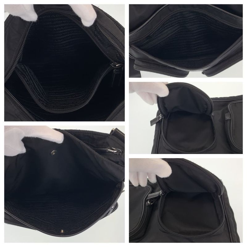 Prada Tessuto Triangle Logo Unisex Black Silver Hardware Nylon Shoulder Bag