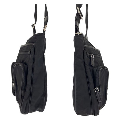 Prada Tessuto Triangle Logo Unisex Black Silver Hardware Nylon Shoulder Bag