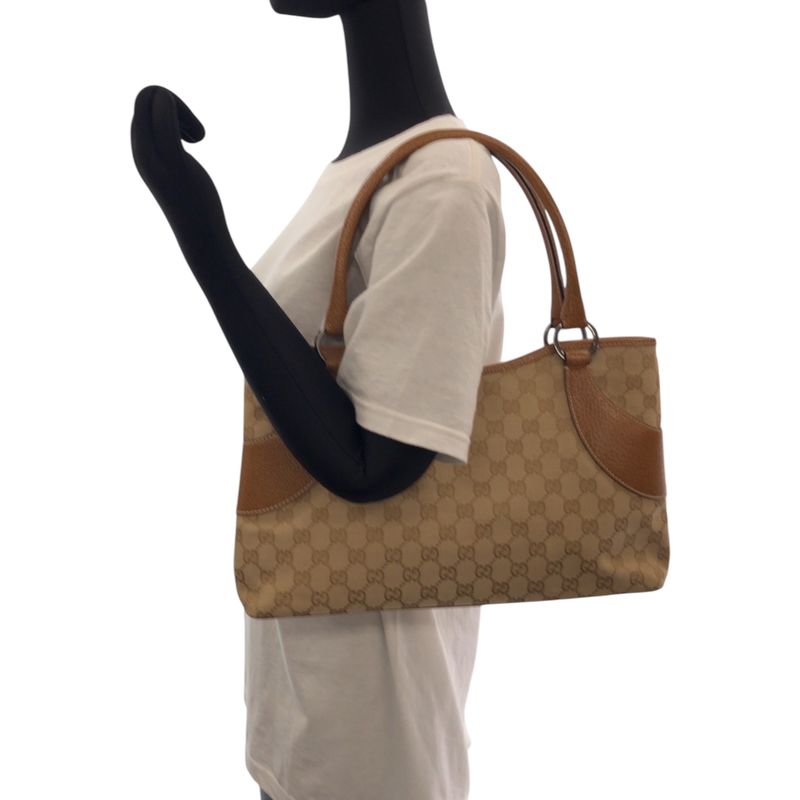 Gucci Brown Beige Silver Hardware GG Canvas 113015 Tote Handbag Women 506095