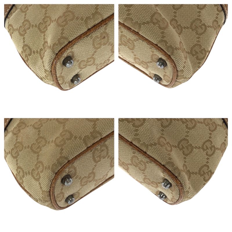 Gucci Brown Beige Silver Hardware GG Canvas 113015 Tote Handbag Women 506095