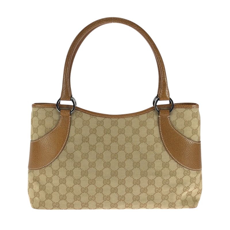 Gucci Brown Beige Silver Hardware GG Canvas 113015 Tote Handbag Women 506095