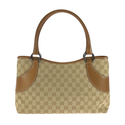 Gucci Brown Beige Silver Hardware GG Canvas 113015 Tote Handbag Women 506095
